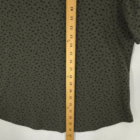 Democracy T Shirt Womens L Green Black Patterned Puff Short Sleeve Sleeve Tee - Picture 5 of 7